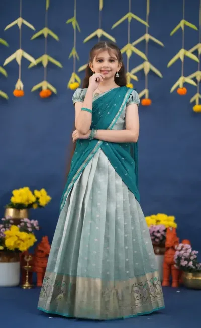 Kumaari Light Teal and dark Turquoise Kota Halfsaree