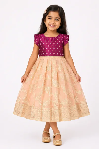 Burgundy Peach Frock Minipattu