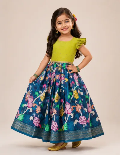 Leaf Green Teal Frock Minipattu