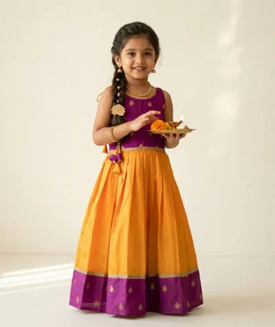 Magenta Mustard Yellow Butta Frock