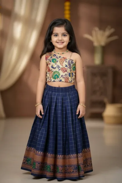 Paithani Checks Blue Designer Minipattu