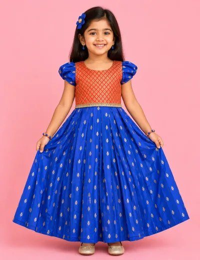 Orange Royal Blue Frock Minipattu