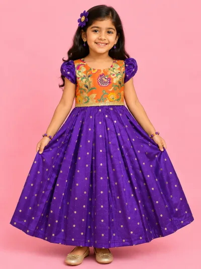 Orange Violet Frock Minipattu