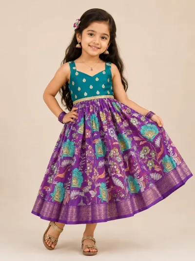 Teal Magenta Frock Minipattu