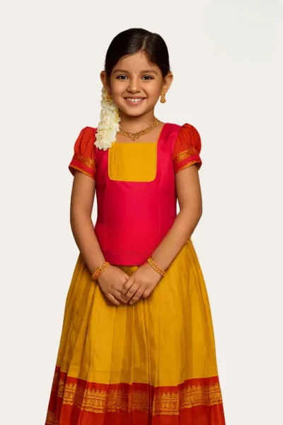 Pure Cotton Mustard & Red Skirt and Top – Girls’ Casual & Festive Wear