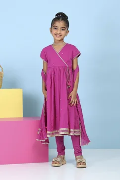 Pink Cotton Mirror Work Anarkali Suit Set