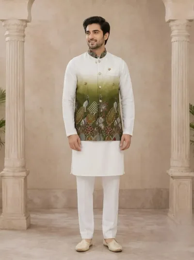 Premium Designer Wedding Wear Koti Kurta Pant Set