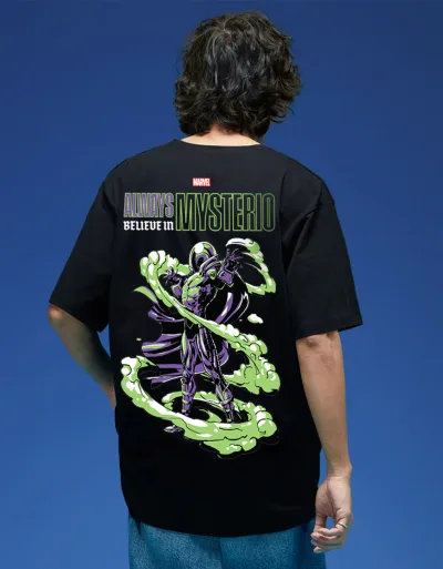 Marvel Mysterio Black Oversized Printed T-shirt