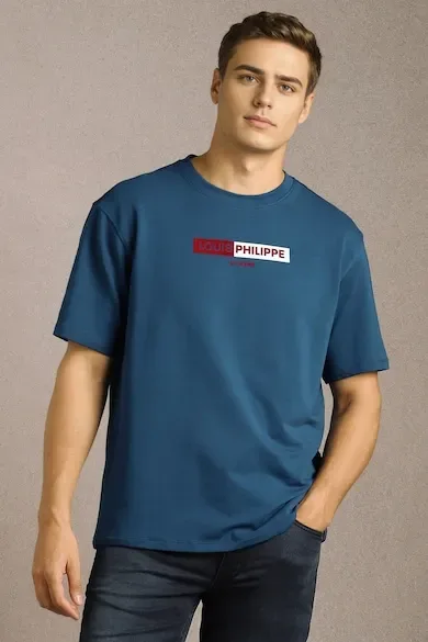 Men Blue Graphic Print Crew Neck T-shirt