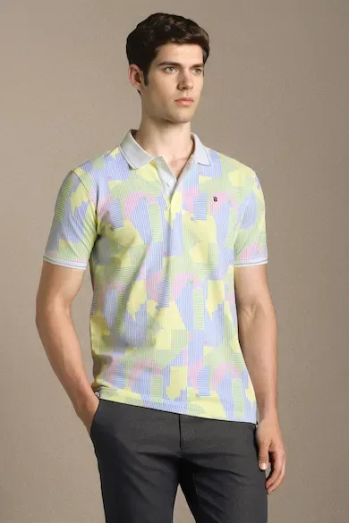 Men Multi Print Polo Neck T-shirt