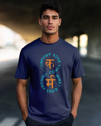 Men's Navy Blue Karma Graphic Printed T-shirt