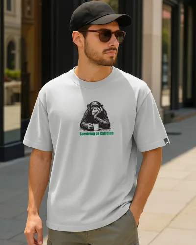 Men's Vapour Blue Surviving Graphic Printed Oversized T-shirt