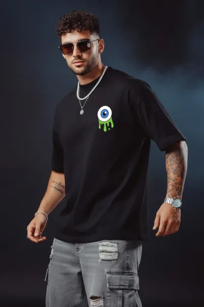 Eye Black Oversized Pocket Graphic Printed T-shirt