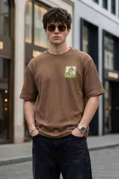 I'm Fine Brown Oversized Textured T-shirt