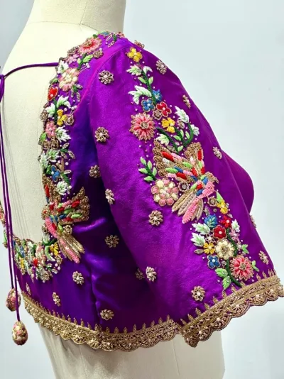 Floral embroidery with parrot cutwork design bridal handwork blouse