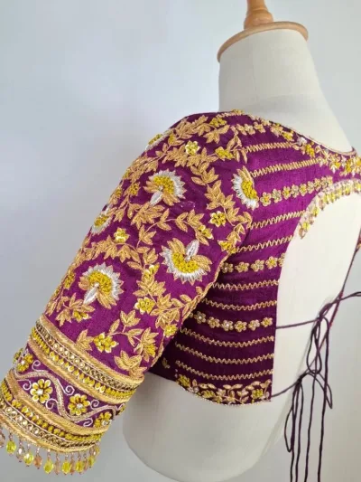 Bridal handwork blouse with zardosi, knot work and danglers