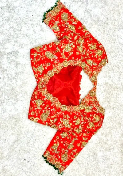 Muhurtham blouse with floral zardosi design
Blouses, Bridal Blouses