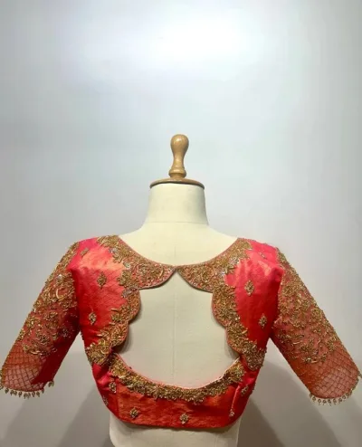 Zardozi and thread knot embroidery with sleeves and back dangles