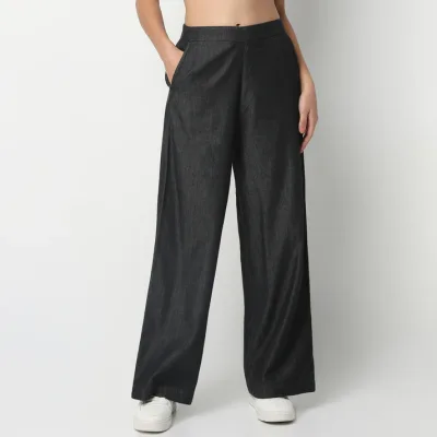 Ankle Length Relaxed Fit High Rise Solid Palazzos