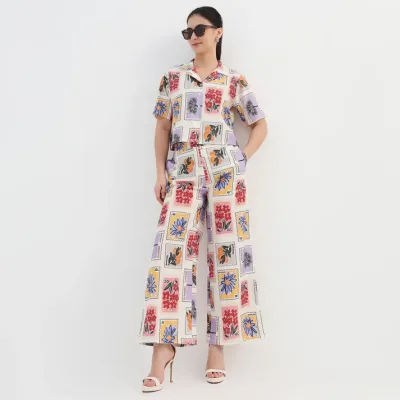 High Rise Tropical Print Palazzo