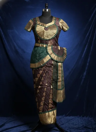 Doubleshaded Meroon w Green | Readymade Pant Costume | Bharathanatyam