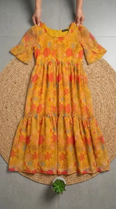 Sunlit Floral Tiered Alfino Chiffon Maxi Gown