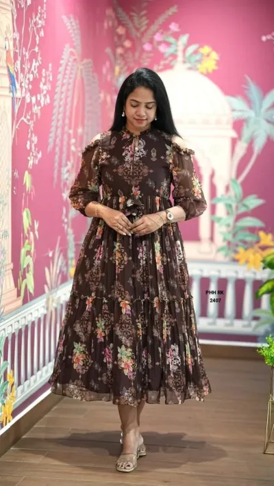 Premium Floral Printed Georgette Gown Dress