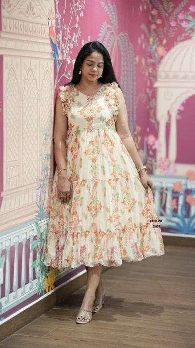 Premium Floral Printed Georgette Gown Dress