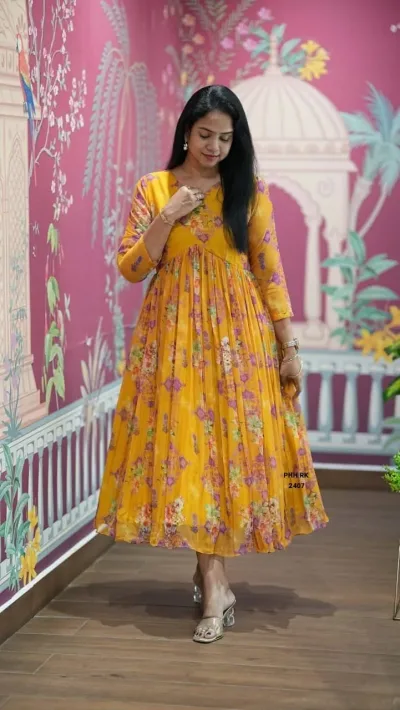 Premium Floral Printed Georgette Gown Dress