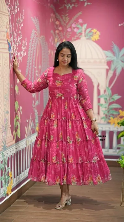 Premium Floral Printed Georgette Gown Dress
