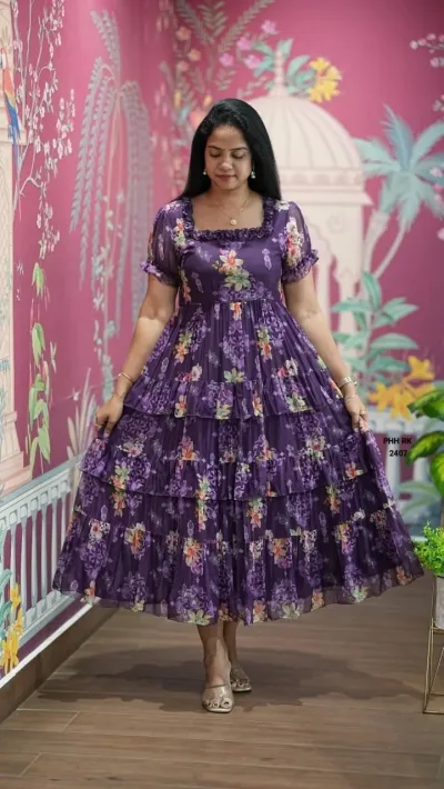 Premium Floral Printed Georgette Gown Dress
