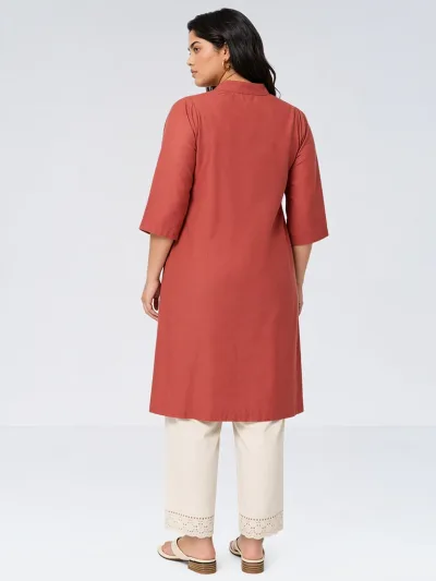 Diza Rust Floral Butta Embroidered A-Line Kurta