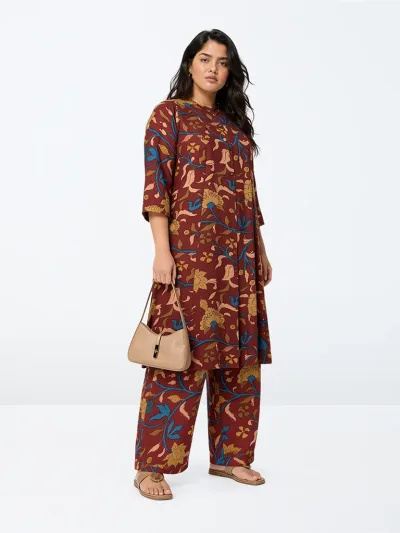 Diza Red Floral Printed A-Line Kurta