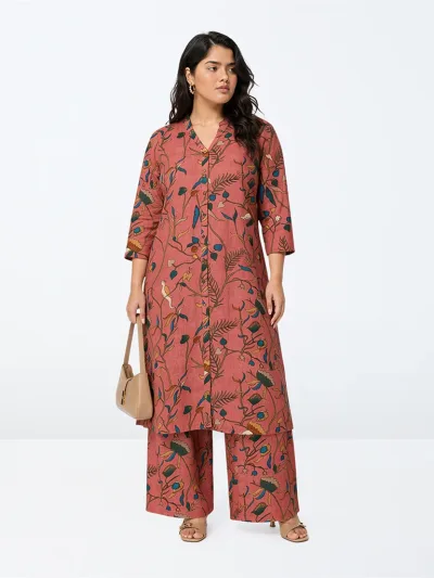 Diza Pink Floral Pattern A-Line Kurta