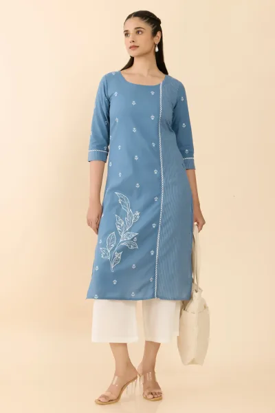 Blue Butta Printed Straight Cut Kurta