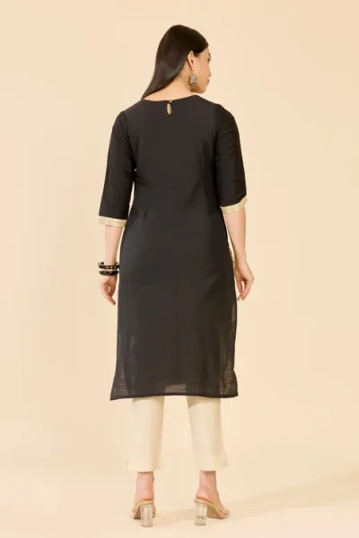 Black & White Color Block Embroidered Kurta