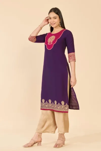 Purple Kathakali Embroidered Raw Silk Kurta