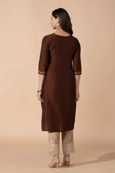 Brown Peacock Printed Straight Kurta