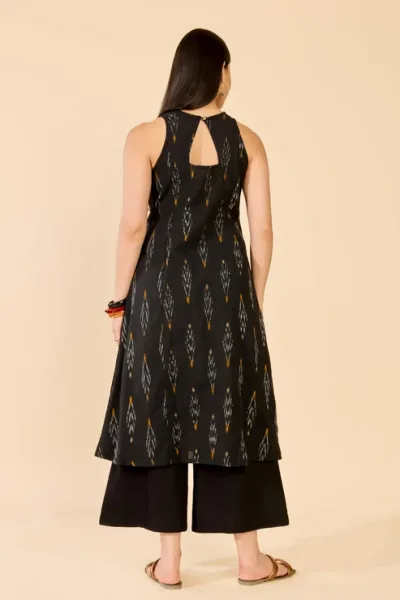 Black Ikat Cotton A-Line Kurta