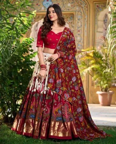 Floral Kalamkari Print Lehenga Set