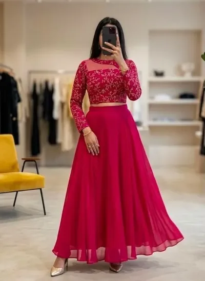Designer Floral Embroidered Georgette Lehenga Set