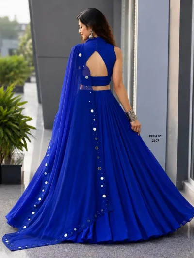 Royal Blue Mirror Work Cotton Lehenga Choli Set