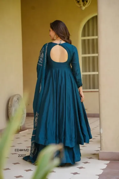 Elegant Embroidered Vichitra Silk Designer Anarkali Salwar Set