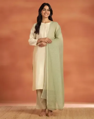 Green Cotton Silk Blend Dupatta