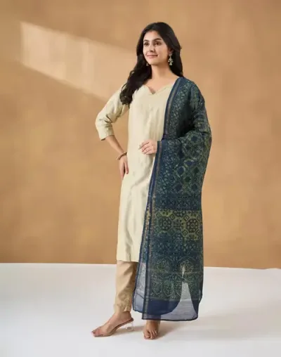Indigo Cotton Silk Blend Printed Ajrakh