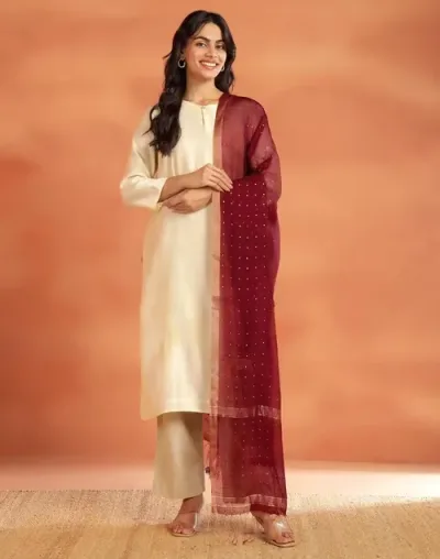 Maroon Viscose Silk Hand Woven Dupatta