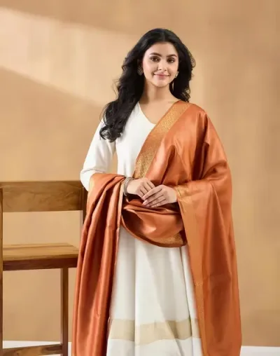 Orange Cotton Silk Blend Dupatta