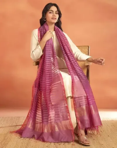 Purple Cotton Silk Blend Dupatta Maheshwari
