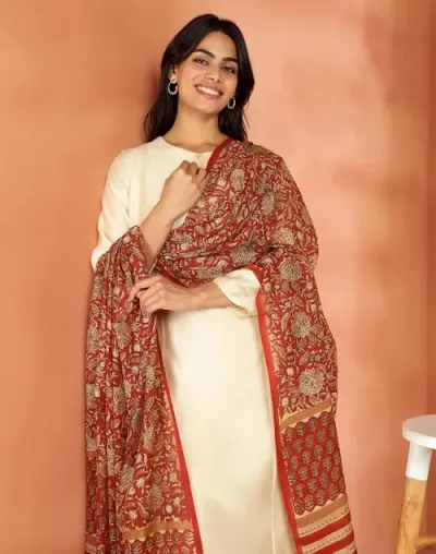 Red Cotton Silk Bagru Printed Dupatta