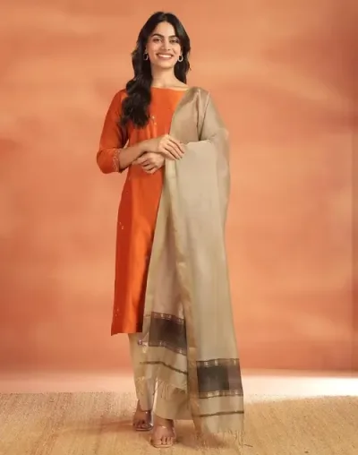 Beige Cotton Silk Blend Maheshwari
